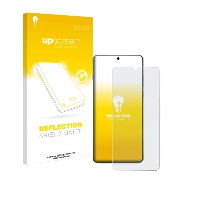 Vorderseite einer Produktverpackung mit dem Markenlogo upscreen. Daneben ist das Gerät OnePlus 13 mit dem zugehörigen Displays