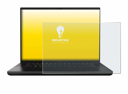 Abbildung des Geräts Razer Blade 16 2024 mit einer Vielzahl des Displayschutzes.
