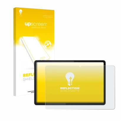 Vorderseite einer Produktverpackung mit dem Markenlogo upscreen. Daneben ist das Gerät Lenovo Tab K11 Plus mit dem zugehörigen