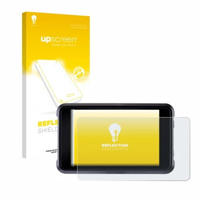 Vorderseite einer Produktverpackung mit dem Markenlogo upscreen. Daneben ist das Gerät Atomos Shogun Classic mit dem zugehörig