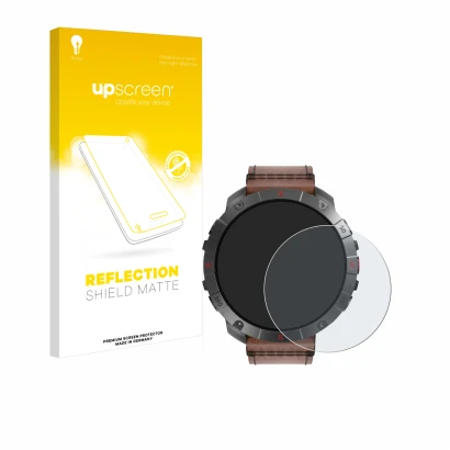 Vorderseite einer Produktverpackung mit dem Markenlogo upscreen. Daneben ist das Gerät Polar Grit X2 Pro Titan mit dem zugehör