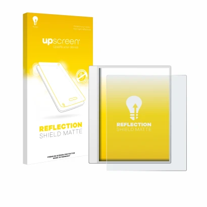 Vorderseite einer Produktverpackung mit dem Markenlogo upscreen. Daneben ist das Gerät Boox Note Max mit dem zugehörigen Displ