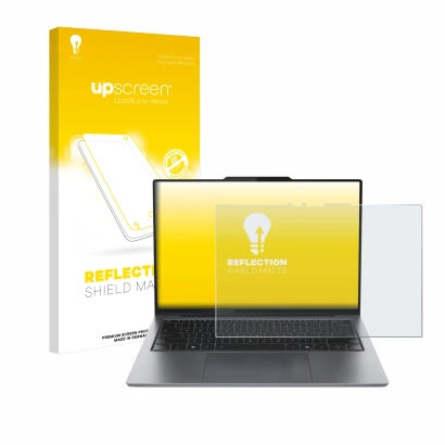 Vorderseite einer Produktverpackung mit dem Markenlogo upscreen. Daneben ist das Gerät Lenovo ThinkPad X9 15 Aura Edition 15"