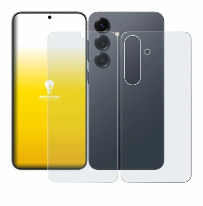 Abbildung des Geräts Samsung Galaxy S25 (Display+Rückseite) mit einer Vielzahl des Displayschutzes.