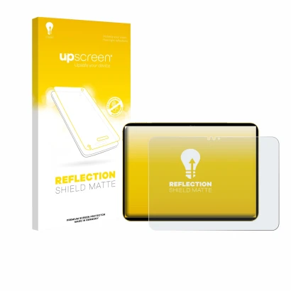 Vorderseite einer Produktverpackung mit dem Markenlogo upscreen. Daneben ist das Gerät Apple iPad Air 11