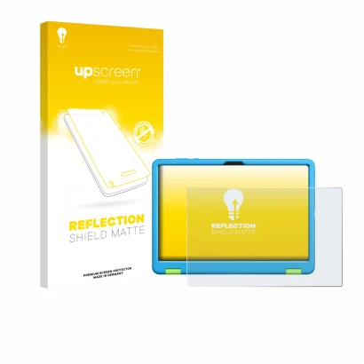 Vorderseite einer Produktverpackung mit dem Markenlogo upscreen. Daneben ist das Gerät Honor Pad X8a Kids Edition mit dem zuge