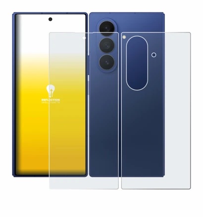 Abbildung des Geräts Samsung Galaxy Z Fold 7 (Display+Rückseite) mit einer Vielzahl des Displayschutzes.