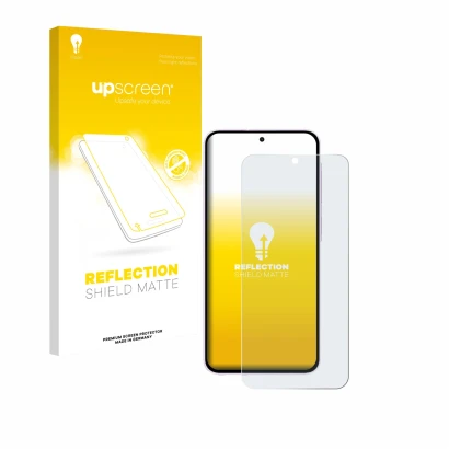 Vorderseite einer Produktverpackung mit dem Markenlogo upscreen. Daneben ist das Gerät Samsung Galaxy A56 5G (case-friendly) m