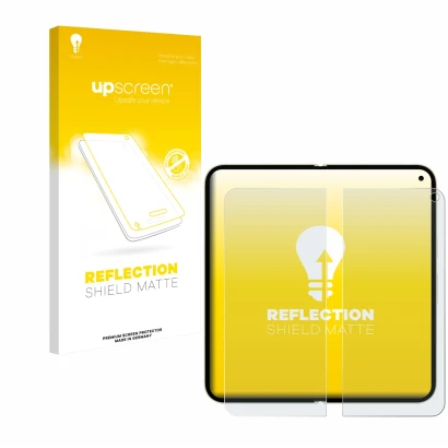 Vorderseite einer Produktverpackung mit dem Markenlogo upscreen. Daneben ist das Gerät Google Pixel 10 Pro Fold (Inneres Displ