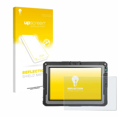 Vorderseite einer Produktverpackung mit dem Markenlogo upscreen. Daneben ist das Gerät Getac ZX10 G2 mit dem zugehörigen Displ