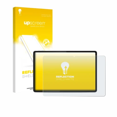 Vorderseite einer Produktverpackung mit dem Markenlogo upscreen. Daneben ist das Gerät Lenovo Yoga Tab 11.1" 2025 mit dem zuge