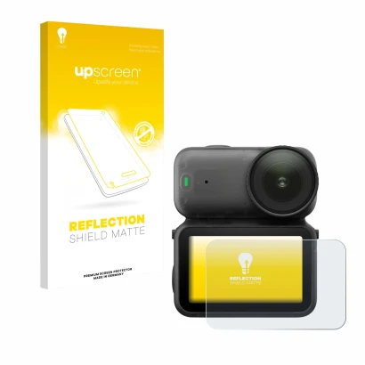 Vorderseite einer Produktverpackung mit dem Markenlogo upscreen. Daneben ist das Gerät DJI Osmo Nano mit dem zugehörigen Displ