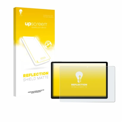 Vorderseite einer Produktverpackung mit dem Markenlogo upscreen. Daneben ist das Gerät Doogee U13 mit dem zugehörigen Displays