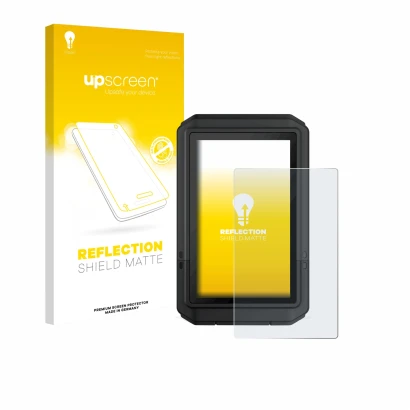 Vorderseite einer Produktverpackung mit dem Markenlogo upscreen. Daneben ist das Gerät Garmin eTrex Touch 2025 mit dem zugehör