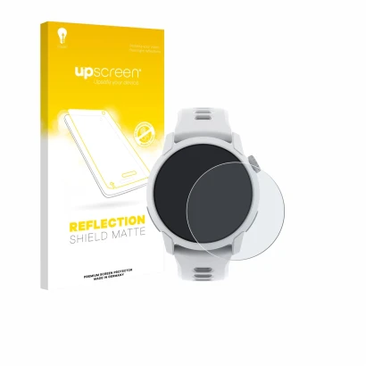 Vorderseite einer Produktverpackung mit dem Markenlogo upscreen. Daneben ist das Gerät Coros Pace 4 mit dem zugehörigen Displa