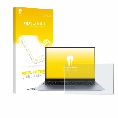 Vorderseite einer Produktverpackung mit dem Markenlogo upscreen. Daneben ist das Gerät Huawei MateBook D 16 2024 mit dem zugeh