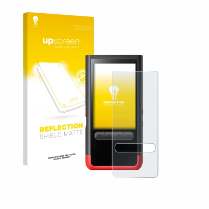 Vorderseite einer Produktverpackung mit dem Markenlogo upscreen. Daneben ist das Gerät ThermoMaven P2 mit dem zugehörigen Disp