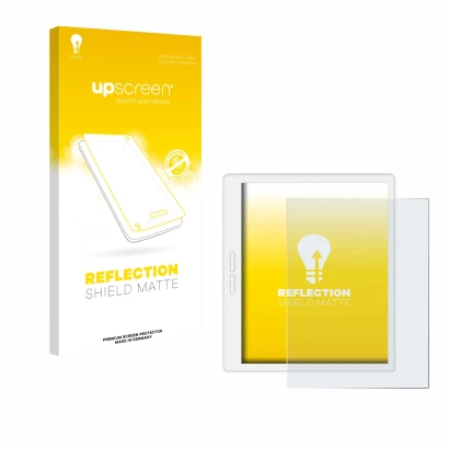 Vorderseite einer Produktverpackung mit dem Markenlogo upscreen. Daneben ist das Gerät Bigme B751C-S mit dem zugehörigen Displ