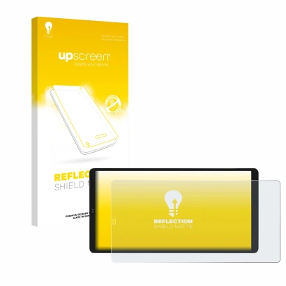 Vorderseite einer Produktverpackung mit dem Markenlogo upscreen. Daneben ist das Gerät Shelly Wall Display X2i mit dem zugehör