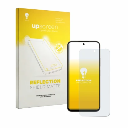 Vorderseite einer Produktverpackung mit dem Markenlogo upscreen. Daneben ist das Gerät Oppo A6 mit dem zugehörigen Displayschu