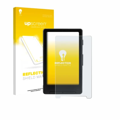 Vorderseite einer Produktverpackung mit dem Markenlogo upscreen. Daneben ist das Gerät Xteink X4 mit dem zugehörigen Displaysc