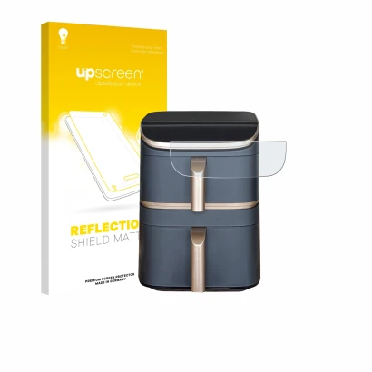 Vorderseite einer Produktverpackung mit dem Markenlogo upscreen. Daneben ist das Gerät Cosori Turbo Tower Pro mit dem zugehöri