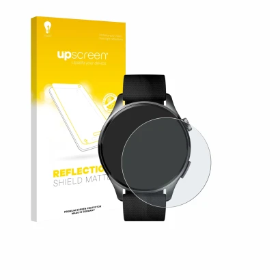 Vorderseite einer Produktverpackung mit dem Markenlogo upscreen. Daneben ist das Gerät Xiaomi Watch 5 (47 mm) mit dem zugehöri