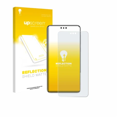 Vorderseite einer Produktverpackung mit dem Markenlogo upscreen. Daneben ist das Gerät Huawei Mate 60 Pro Plus mit dem zugehör