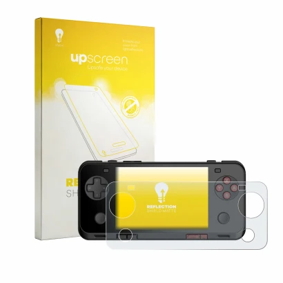 Vorderseite einer Produktverpackung mit dem Markenlogo upscreen. Daneben ist das Gerät Ayaneo Pocket ACE mit dem zugehörigen D