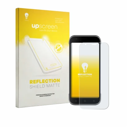 Vorderseite einer Produktverpackung mit dem Markenlogo upscreen. Daneben ist das Gerät Bluebird S10 mit dem zugehörigen Displa