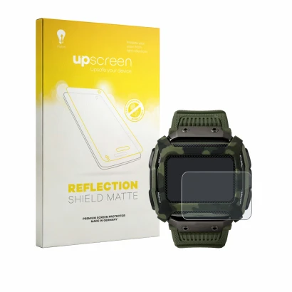 Vorderseite einer Produktverpackung mit dem Markenlogo upscreen. Daneben ist das Gerät Timex Command Shock mit dem zugehörigen