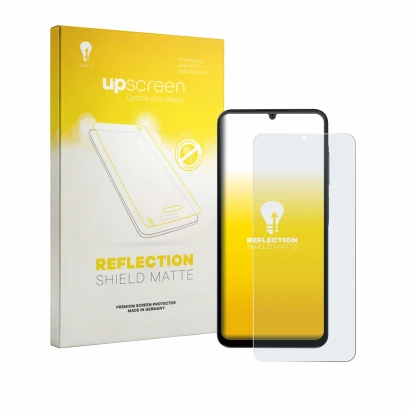 Vorderseite einer Produktverpackung mit dem Markenlogo upscreen. Daneben ist das Gerät Hotwav A56 mit dem zugehörigen Displays