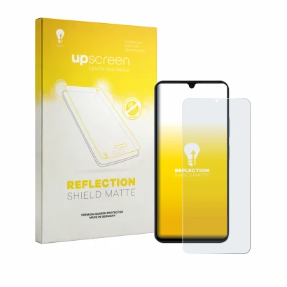 Vorderseite einer Produktverpackung mit dem Markenlogo upscreen. Daneben ist das Gerät Blackview Wave 10C mit dem zugehörigen