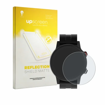 Vorderseite einer Produktverpackung mit dem Markenlogo upscreen. Daneben ist das Gerät James R9 mit dem zugehörigen Displaysch