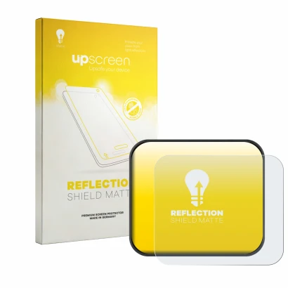 Vorderseite einer Produktverpackung mit dem Markenlogo upscreen. Daneben ist das Gerät Saphe T mit dem zugehörigen Displayschu
