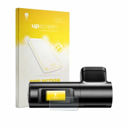 Vorderseite einer Produktverpackung mit dem Markenlogo upscreen. Daneben ist das Gerät Azdome M330 mit dem zugehörigen Display
