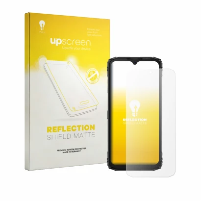 Vorderseite einer Produktverpackung mit dem Markenlogo upscreen. Daneben ist das Gerät Doogee Blade 10 Pro Energy mit dem zuge