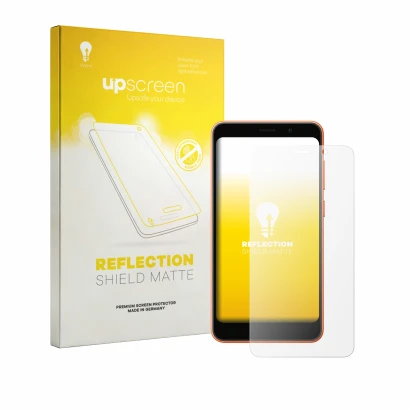 Vorderseite einer Produktverpackung mit dem Markenlogo upscreen. Daneben ist das Gerät Ulefone Note 22 mit dem zugehörigen Dis