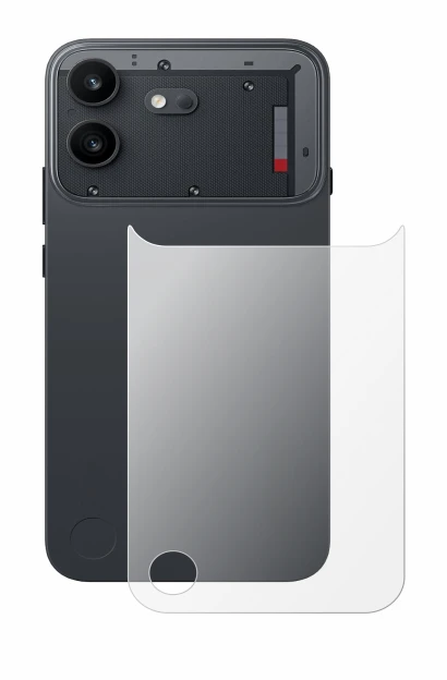Abbildung des Geräts Nothing Phone (4b) (Rückseite) mit einer Vielzahl des Displayschutzes.