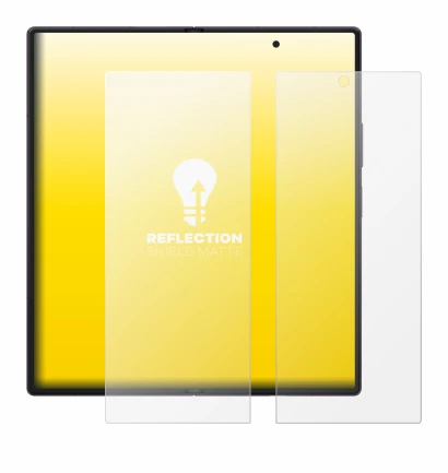 Abbildung des Geräts Samsung Galaxy Z Fold 8 Ultra (Inneres Display) mit einer Vielzahl des Displayschutzes.
