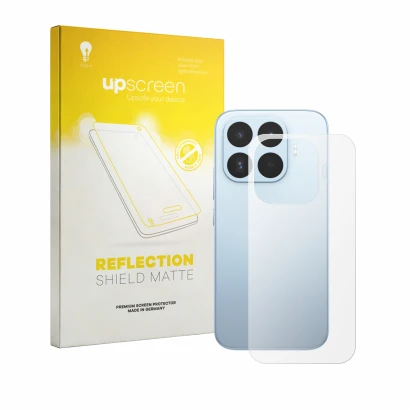 Vorderseite einer Produktverpackung mit dem Markenlogo upscreen. Daneben ist das Gerät Xiaomi 17T (Rückseite) mit dem zugehöri