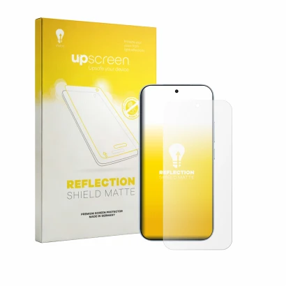 Vorderseite einer Produktverpackung mit dem Markenlogo upscreen. Daneben ist das Gerät Xiaomi 17T (case-friendly) mit dem zuge