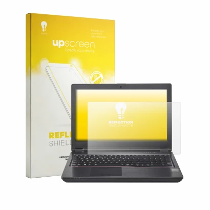 Vorderseite einer Produktverpackung mit dem Markenlogo upscreen. Daneben ist das Gerät Fujitsu Celsius H780 mit dem zugehörige