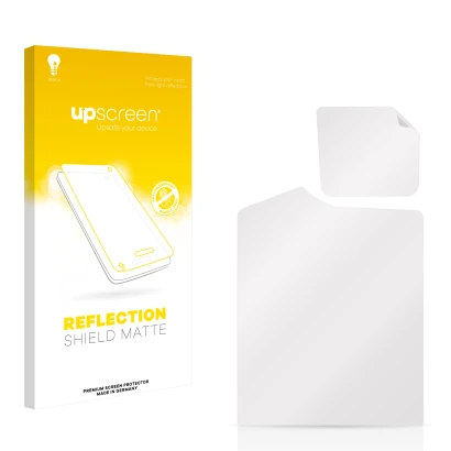 Vorderseite einer Produktverpackung mit dem Markenlogo upscreen. Daneben ist der zugehörige Displayschutz.