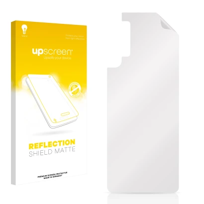 Vorderseite einer Produktverpackung mit dem Markenlogo upscreen. Daneben ist der zugehörige Displayschutz.