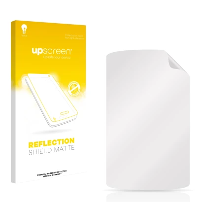 Vorderseite einer Produktverpackung mit dem Markenlogo upscreen. Daneben ist der zugehörige Displayschutz.