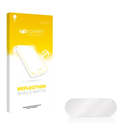 Vorderseite einer Produktverpackung mit dem Markenlogo upscreen. Daneben ist der zugehörige Displayschutz.