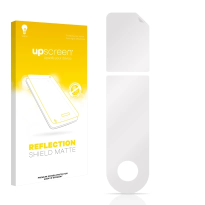 Vorderseite einer Produktverpackung mit dem Markenlogo upscreen. Daneben ist der zugehörige Displayschutz.