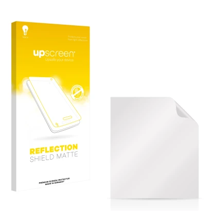 Vorderseite einer Produktverpackung mit dem Markenlogo upscreen. Daneben ist der zugehörige Displayschutz.