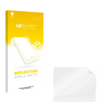 Vorderseite einer Produktverpackung mit dem Markenlogo upscreen. Daneben ist der zugehörige Displayschutz.